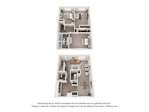 Floor plan for 3 beds, 2.5 baths, 1600 sqft